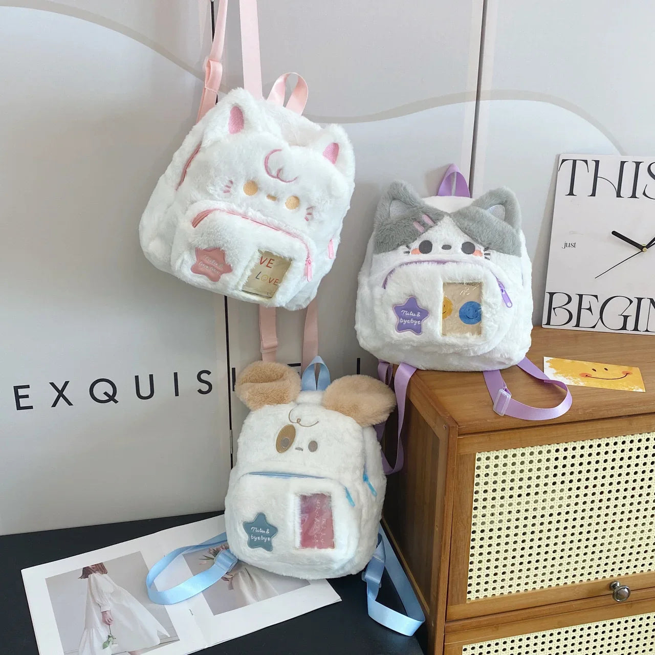 Cute Niche Backpack Girl School Student Sweet Girl Schoolbag Plush Puppy Cat Children's Backpack