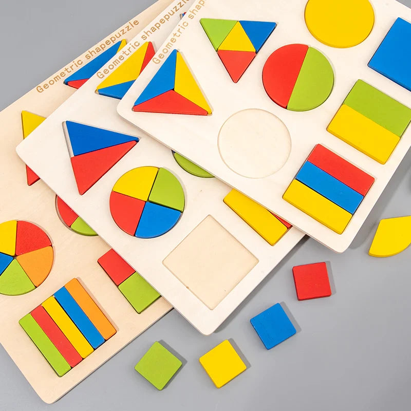 Wooden Puzzle Shape Matching Board Baby Montessori Early Education Toys Wooden Handgrip Board Educational Toys for Children TMZ