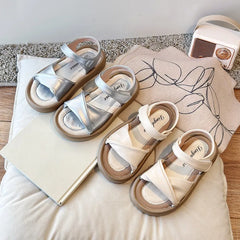 Girls Sandals Summer 2025 New Pu Leather Children Shoes Open Toe Casual Princess Shoes Platform Anti-slip Fashion Kids Sandals