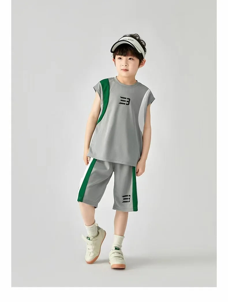 Boys Basketball Suit Summer Sportswear Comfortable Suit Vest Lightweight Shorts Children's Korean Version Handsome Two-piece