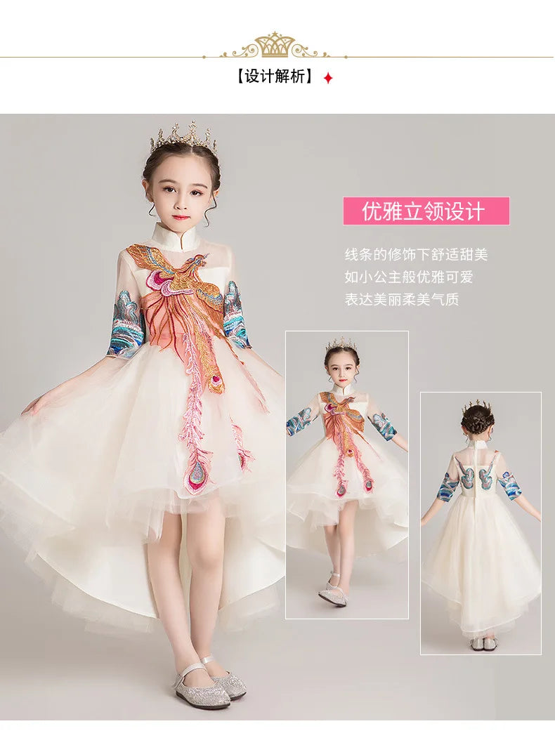 New Fashion Flower Girl Dress Bead Appliques Birthday Party Wedding Dress Children Fancy Princess First Communion Gown