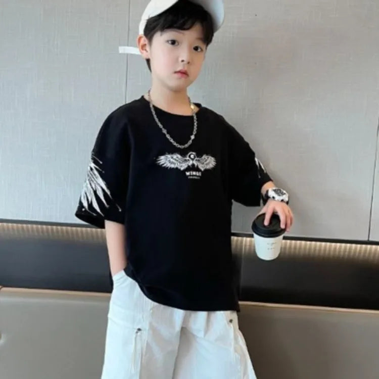 Summer Kids Wing T-Shirt Cotton Loose Stylish Boy's Shirt Big Kids Summerwear - Boys Summer & Party Dresses - Baby's World