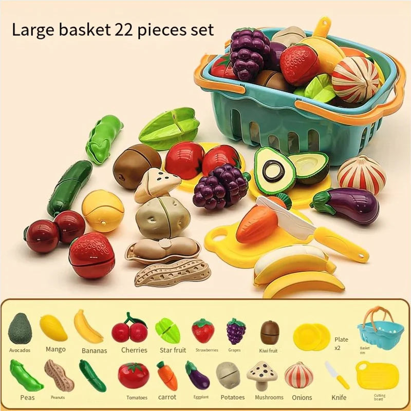 Kid Pretend Play Kitchen Fun Cutting Fruits and Vegetables Food Play House Set Puzzle Education Toys For Kids Boys Girls Gifts