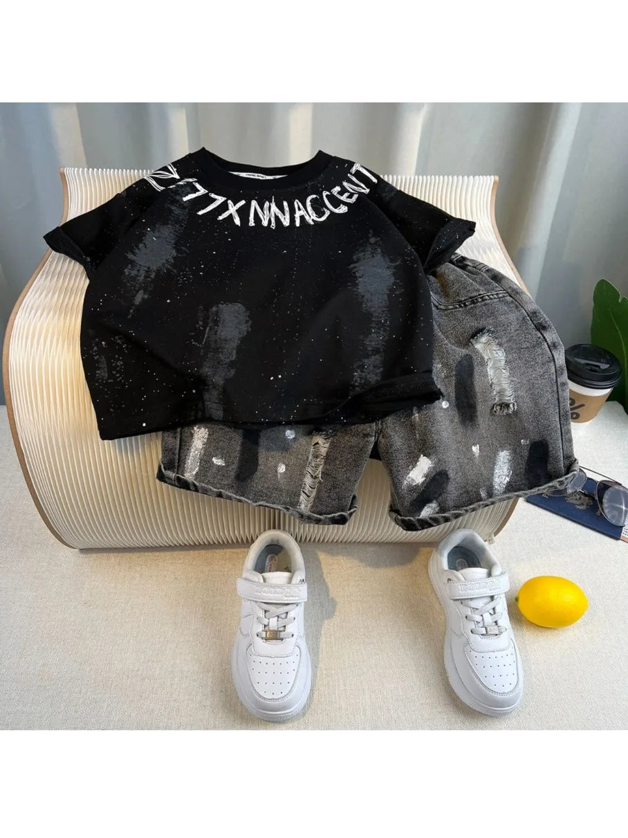 Korean Children Summer - Korean Children's Summer Clothes Kids Set Outfits Boys 2025 Handsome Sleeveless&Short Sleeved