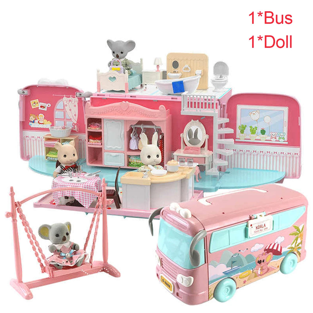 Dollhouse Koala Diary Girl Play House Toy Diy Tour Bus Bedroom Dresser Dining Kitchen Bathroom Pretend Toys Christmas gifts Kids