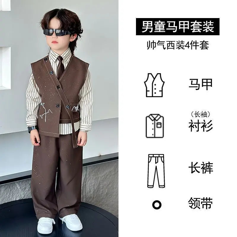 Spring Boy Retro Stripes TShirt+Pants Shorts+Vest Kid Children baby Gentleman Handsome Streetwear Party Clothes - Boys