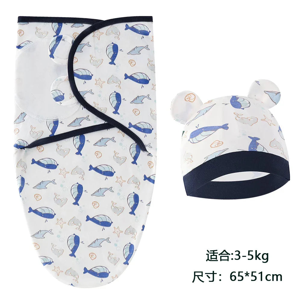 Pure cotton skin-friendly newborn baby wrap, easy to wear with, easy to change diapers, with a cap, give baby more protection