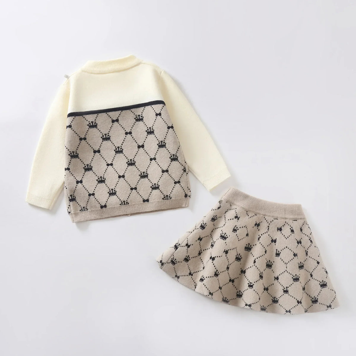 Girl Suits Matching Clothes Set Argyle Knit Cardigan Sweater & Pleated Skirt Bow Preppy Outfit Fall Winter Kids School Clothes