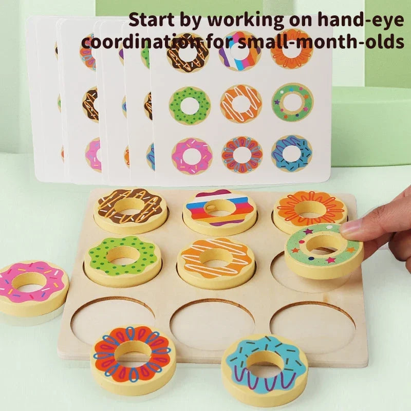 Wooden Doughnut Toy Montessori Kids Early Education Toy Baby Color Matching Puzzle Sorting Game Toy Parent-Child Interaction Toy