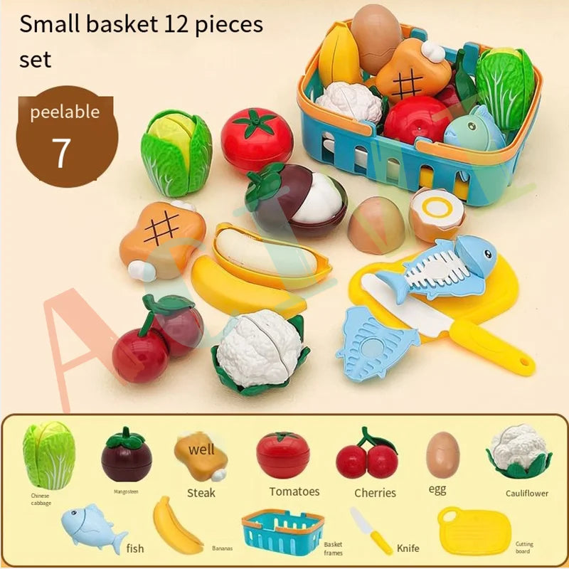 Kid Pretend Play Kitchen Fun Cutting Fruits and Vegetables Food Play House Set Puzzle Education Toys For Kids Boys Girls Gifts