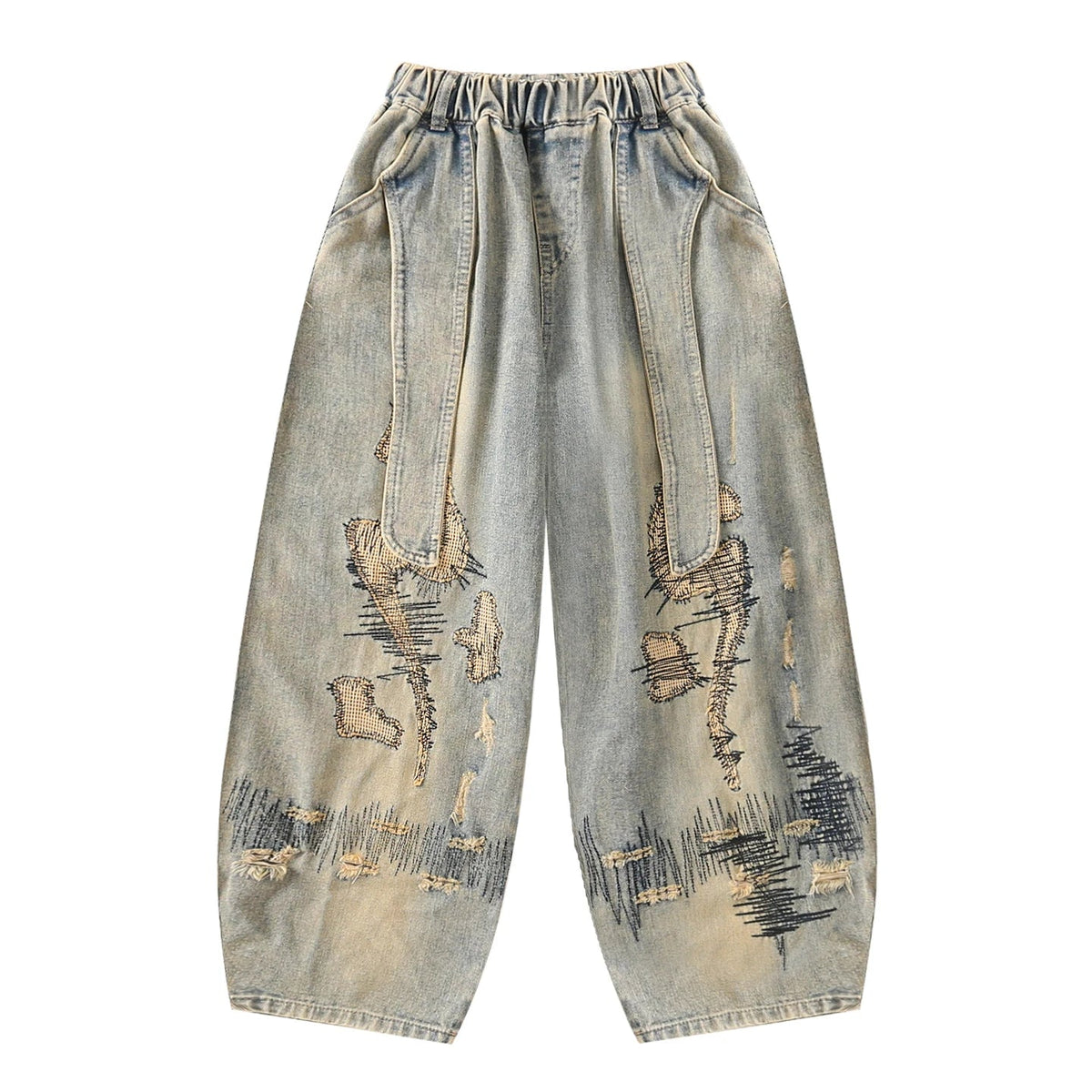 Korean Boy Luxury Hip Hop y2k Baggy Ripped Jeans Kids High Street Fashion Hiphop Rap Dance Denim Pants Child Performance