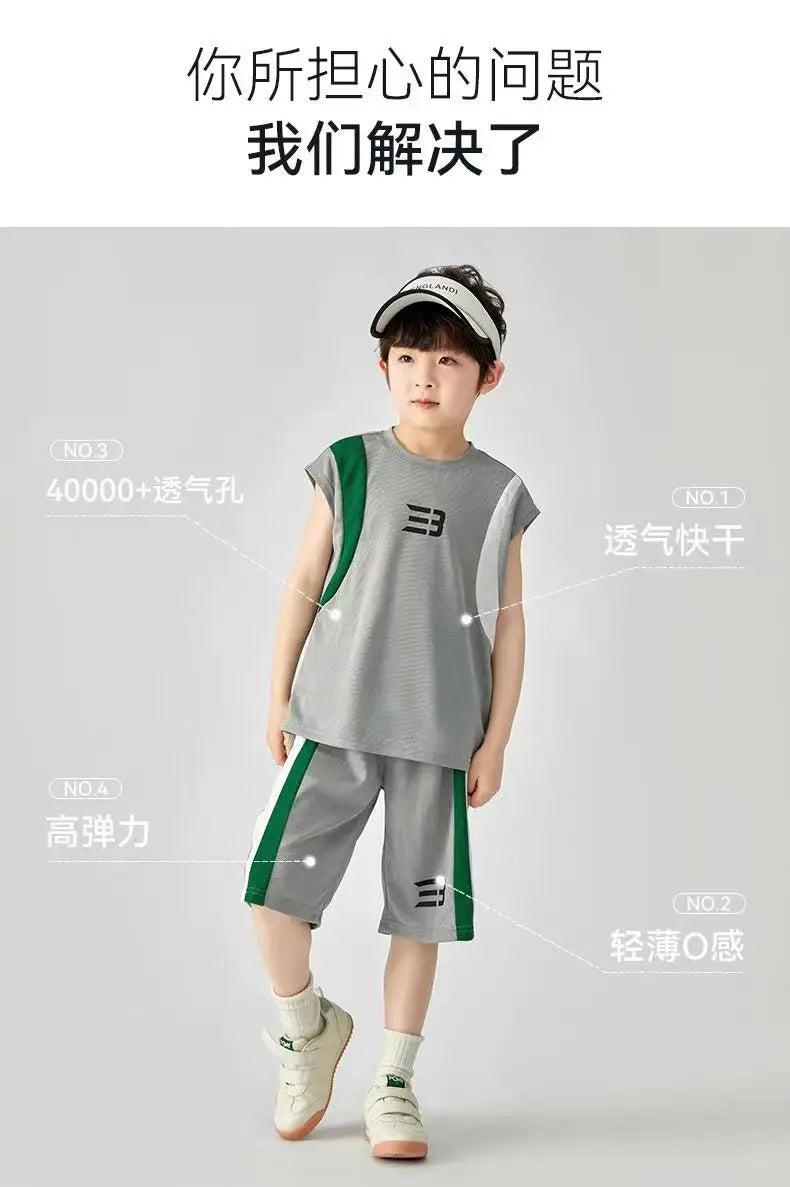 Boys Basketball Suit Summer Sportswear Comfortable Suit Vest Lightweight Shorts Children's Korean Version Handsome Two-piece