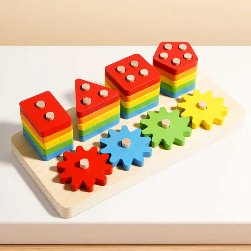 Montessori Geometric Pegboard Toy Shape Color Matching Stacker for Toddlers Wooden Sorting Educational Toys for Boys Girls