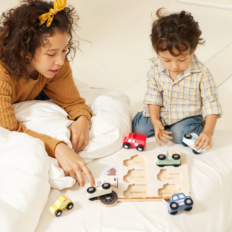 Wooden Puzzle Toys Baby Montessori Building Block Learning Education Toys Newborn Cartoon Car Block Matching Game Children Gifts