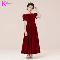 Kids Party Dress Clothing For Birthday Princess  Wine Red Piano Wedding Flower Girl Host Children's Formal Dress
