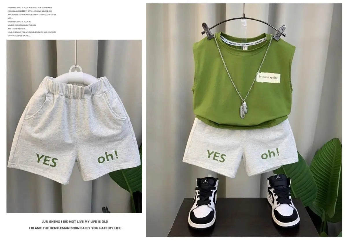 New Boys Girl - New Boys Baby Girl Summer Vest Set Summer Sleeveless Fashion Boys' and Children's Handsome Two Piece Set