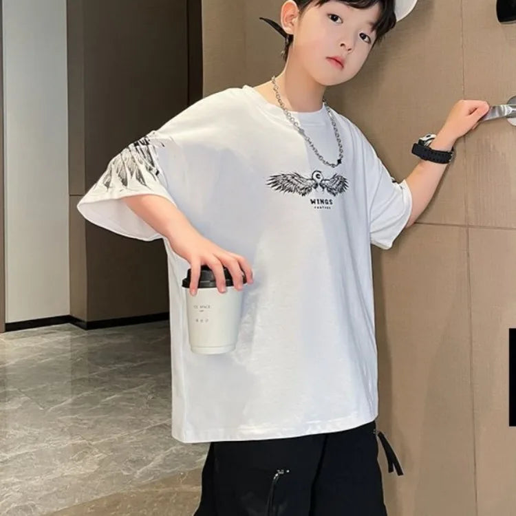 Summer Kids Wing T-Shirt Cotton Loose Stylish Boy's Shirt Big Kids Summerwear - Boys Summer & Party Dresses - Baby's World