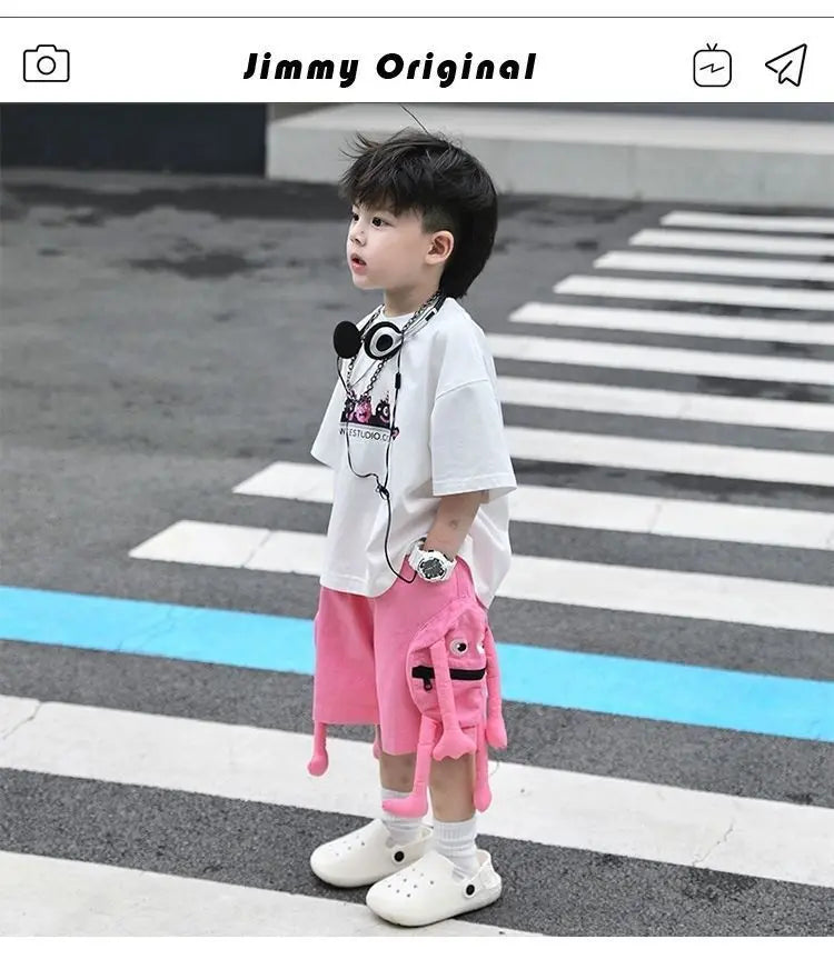 Korean Kids Clothes Boys' Summer Female Child Clothes Children's Printed Cotton Short Sleeved T-shirt Shorts 2piece Sports