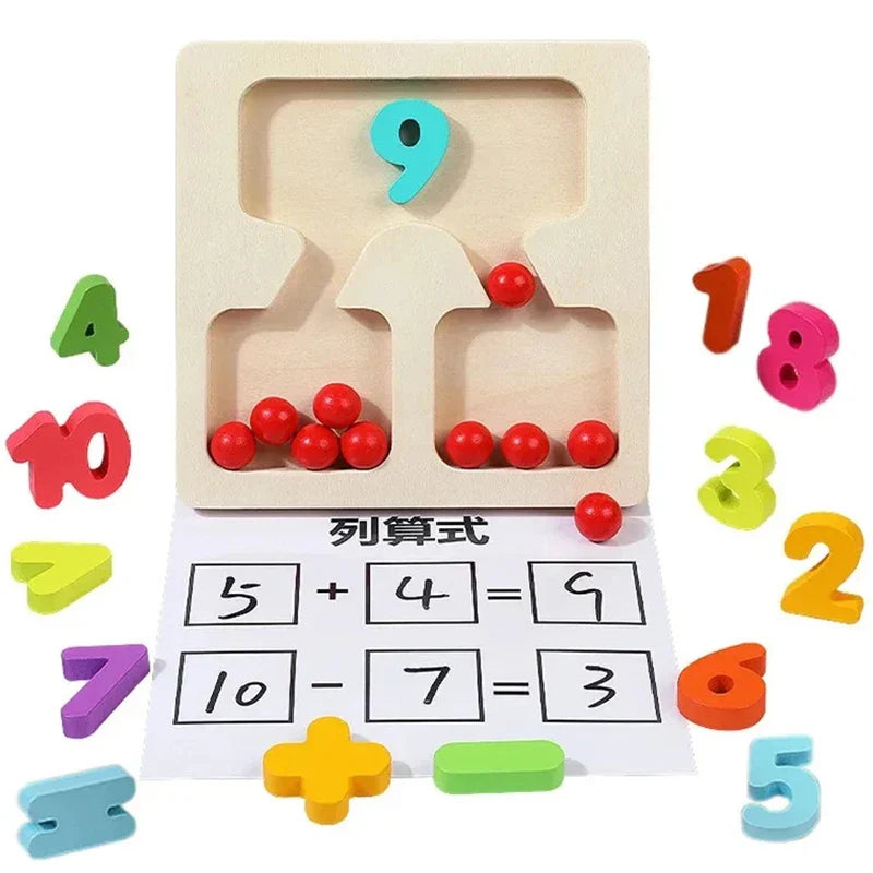 Montessori Math Wooden Toy Addition Subtraction Teaching Aids Preschool Learning Education Toy Color Bead Sorting Board For