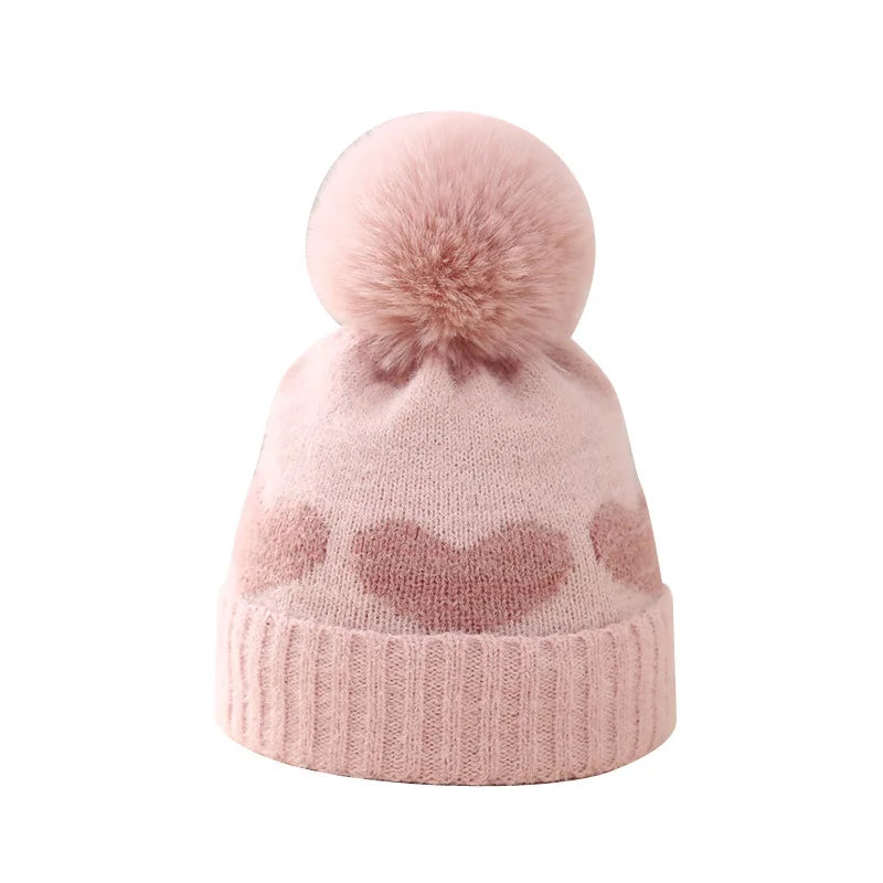 New Winter Baby Hat Double Layer Thickened Jacquard Love Heart Knitted Hat0-12Newborn Baby Knitted Hat