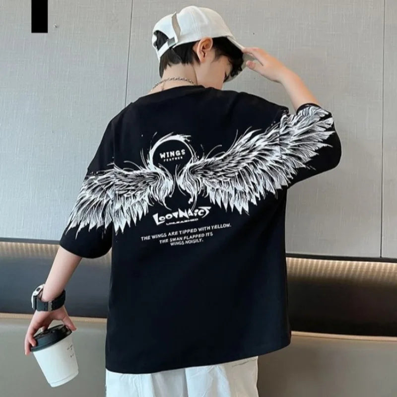 Summer Kids Wing T-Shirt Cotton Loose Stylish Boy's Shirt Big Kids Summerwear - Boys Summer & Party Dresses - Baby's World