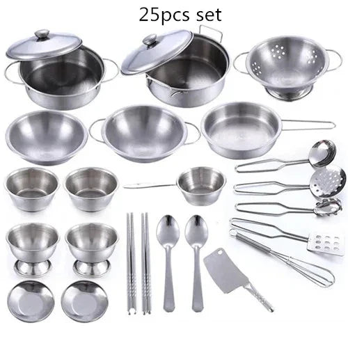 Stainless Steel Action Figures Kids Kitchen Toys Cooking Cookware Children Kitchen Tableware Pretend Role Play Toy for Kids