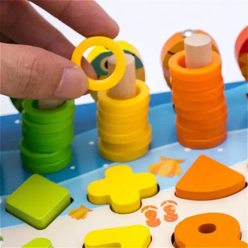 Montessori Toys Wooden Number Puzzle Sorting For Toddlers Shape Sorter Counting Fishing Game Educational Math Stacking Block