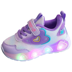 Girl Sneakers Children's Sports Shoes Mesh Love Luminous Children's Shoes Girls Sports Casual Shoes Kids Size 13 Shoes Girls