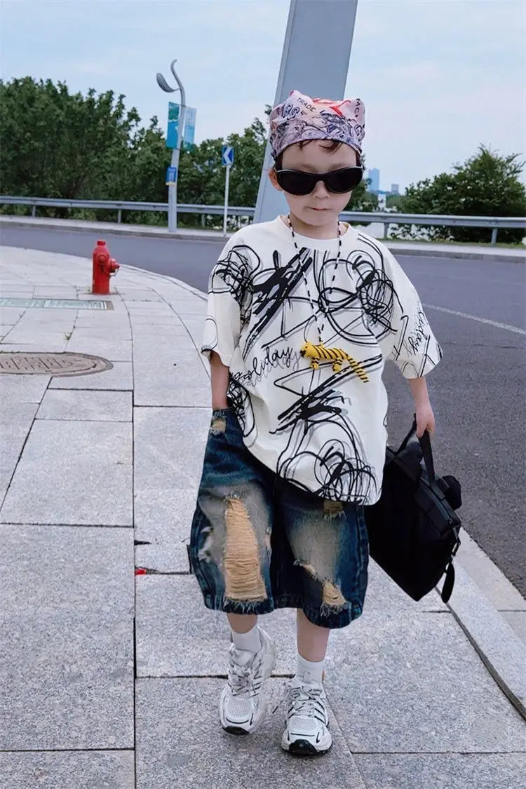 Summer children boys fashion casual T shirt hole jeans sets suits - Boys Summer & Party Dresses - Baby's World (view 5)