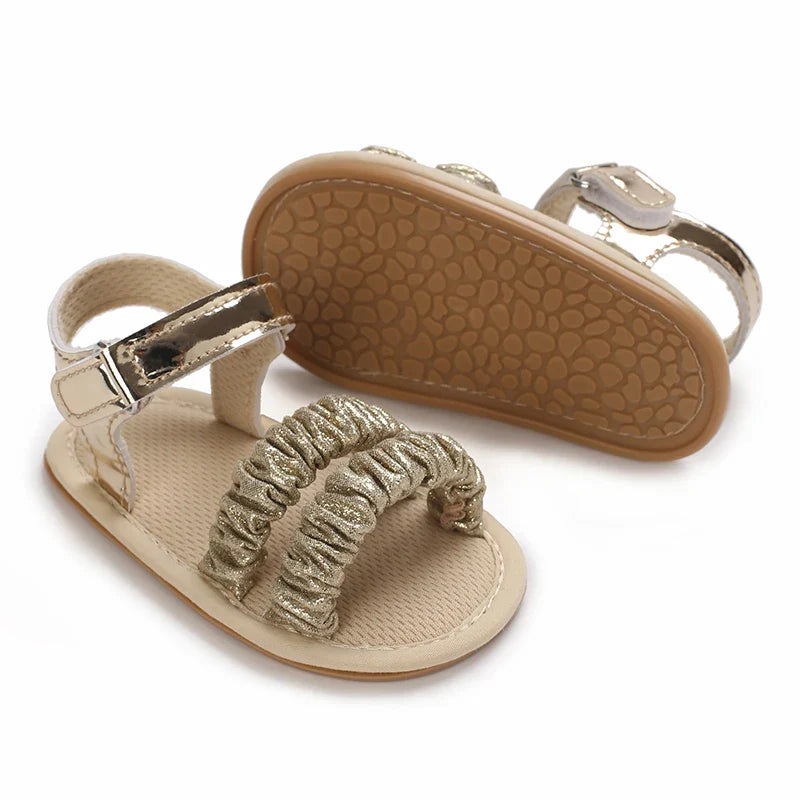 Golden 0-18M Baby Girl Sandals With Butterfly Bow High-Quality Soft Sole Anti Slip Exposed Toe Summer Outdoor First Walking