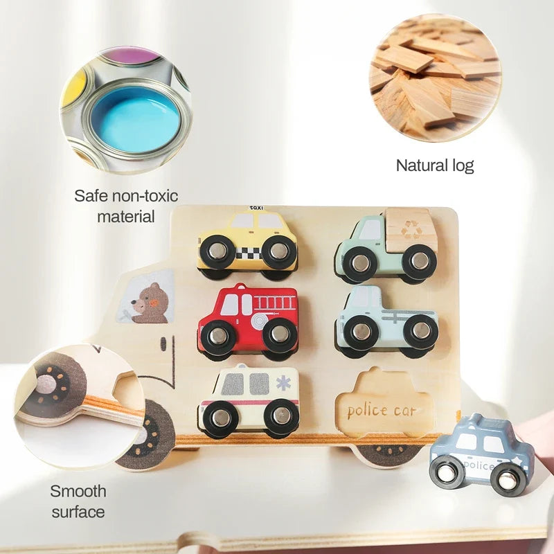 Wooden Puzzle Toys Baby Montessori Building Block Learning Education Toys Newborn Cartoon Car Block Matching Game Children Gifts