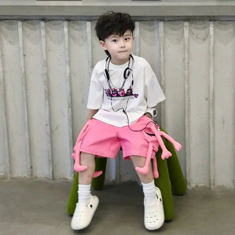 Korean Kids Clothes Boys' Summer Female Child Clothes Children's Printed Cotton Short Sleeved T-shirt Shorts 2piece Sports