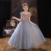 Evening Gown Girls Princess Puffy Tulle Piano Performance Outfit Flower Wedding Dress Children's High-End Host Clothing