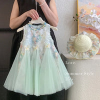 Girls Dress Summer  New Tank Top Dress Children Holiday Children Baby Beautiful Puff Princess Dress