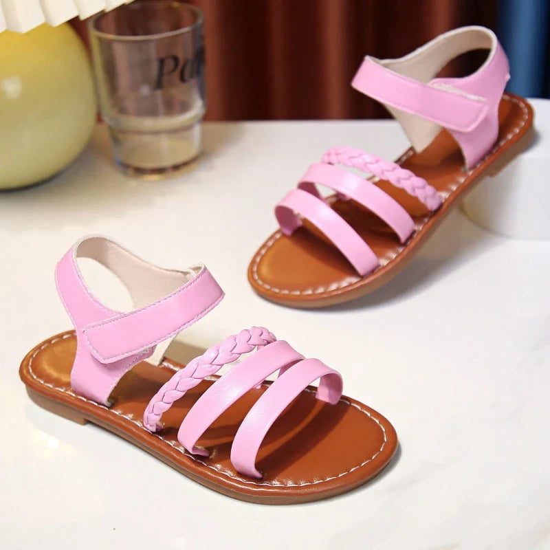 Sandals for Children 2025 Cute Boys Girls Shoes Soft Thick Soles Handwoven Children's Sandals Black Pink Gold White
