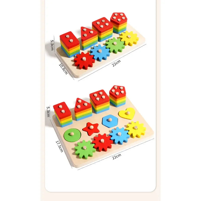 Montessori Geometric Pegboard Toy Shape Color Matching Stacker for Toddlers Wooden Sorting Educational Toys for Boys Girls