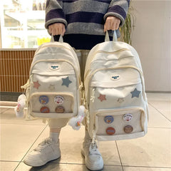 Casual Transparent Badge Large Capacity Commuter Backpack Suitable for Middle School Students Cute School Style Double Shoulder