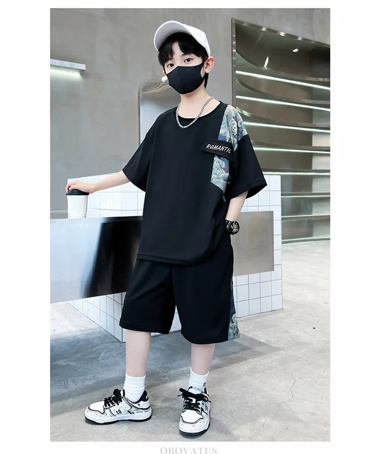 Boys Summer Suit Kids Short Sleeve T-Shirt Sports Casual Outfits for Teenage Boy Clothing Sets With Cartoon Bear - Boys