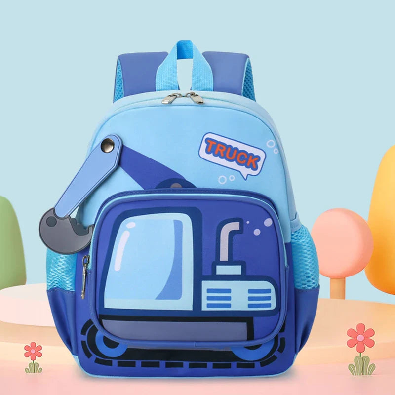 Kindergarten Bapa Boys School Bag 3 Years Old Car Digger Cartoon Character Dual oulder Straps Lightweight Waterproof