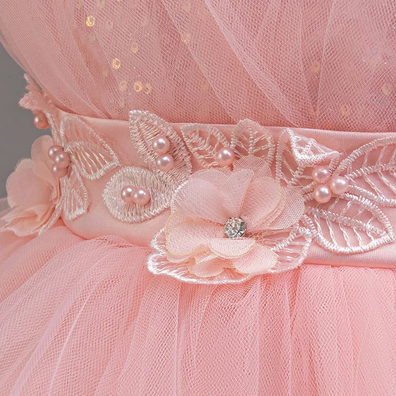 New girl party dress elegant flower girl trailing dress sequined chiffon Easter girls' clothing 3-10 years old holiday dress