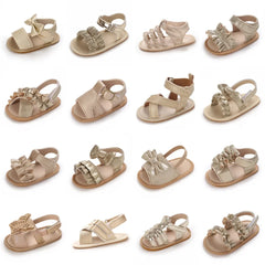 Golden 0-18M Baby Girl Sandals With Butterfly Bow High-Quality Soft Sole Anti Slip Exposed Toe Summer Outdoor First Walking