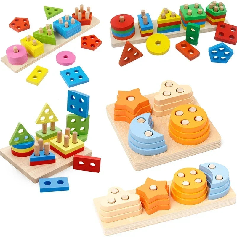 Montessori Toy Wooden Building Block Early Learning Educational Toy Color Shape Match Kids Puzzle Toys For Children Boys Girls
