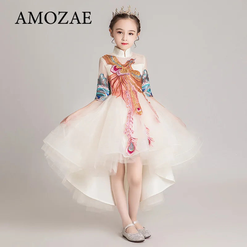 New Fashion Flower Girl Dress Bead Appliques Birthday Party Wedding Dress Children Fancy Princess First Communion Gown