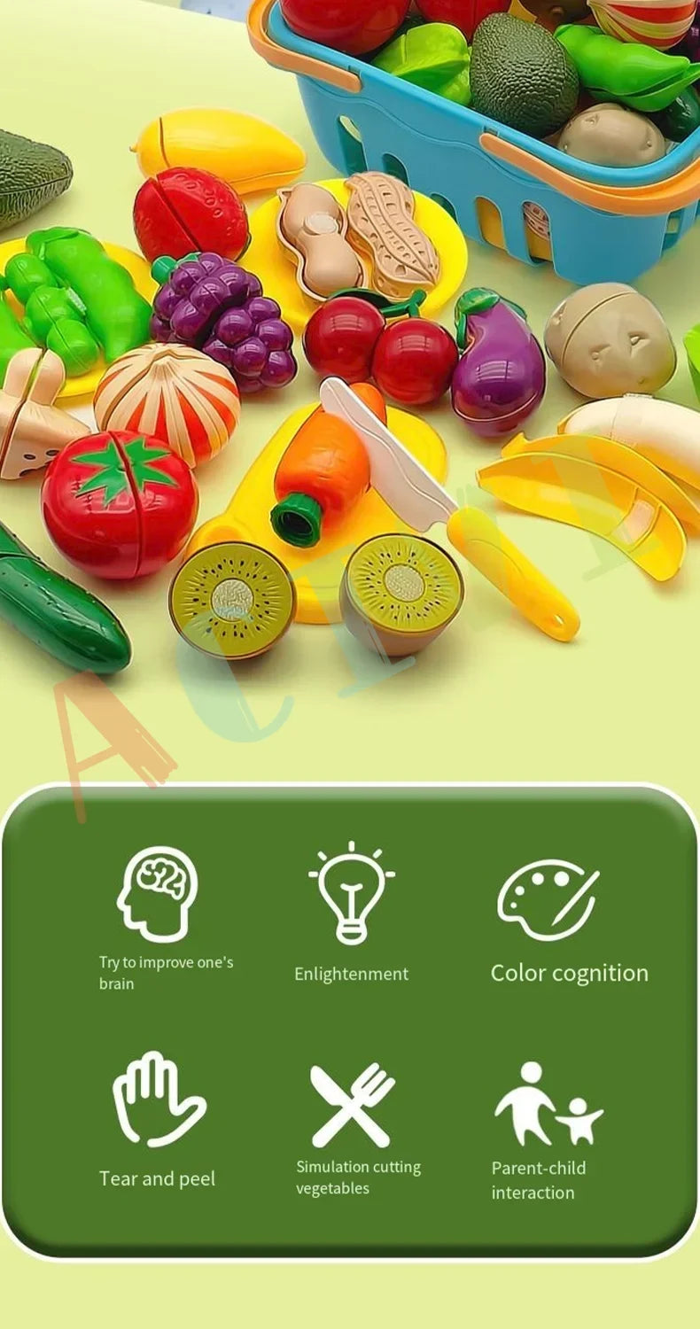 Kid Pretend Play Kitchen Fun Cutting Fruits and Vegetables Food Play House Set Puzzle Education Toys For Kids Boys Girls Gifts