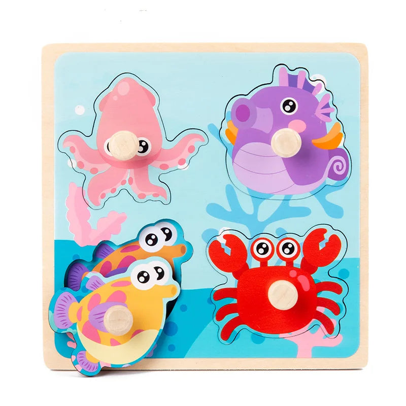 Baby Toys Montessori Wooden Puzzles Children Toys Hand Grab Board Animals Cognition Educational Learning Toys For Kids 1-3 Years