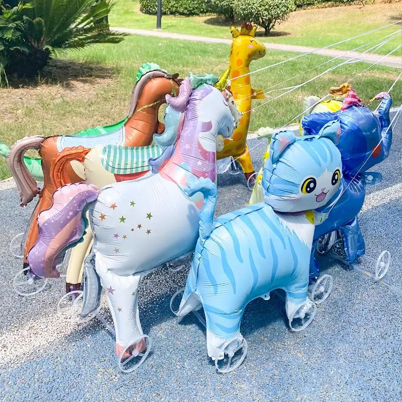 4D Cartoon Foil Balloons Elephant Stand Walking Balloon With Wheel For Kids Birthday Party Decoration Baby Shower