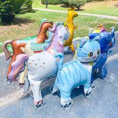4D Cartoon Foil Balloons Elephant Stand Walking Balloon With Wheel For Kids Birthday Party Decoration Baby Shower