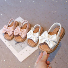 Kids Sandals for Girls 2025 Summer Girls Bow Design Sandals Children Beach Shoes Open Toes Flat Anti-skid Rubber Ankle Strap