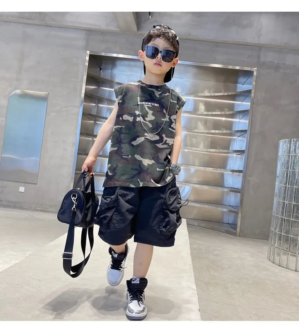 Boys Camouflage Vest Set Summer New Style Children's Sleeveless T-shirt Shorts Two Piece Set - Boys Summer & Party Dresses
