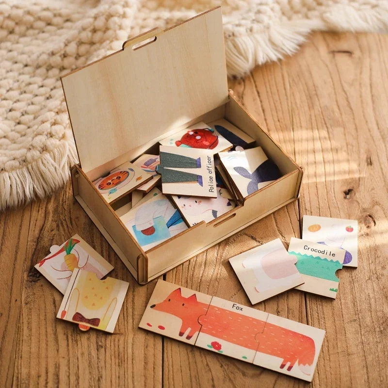 Wooden Puzzle 48PC Board Games Cartoon Animal Wooden Creative Puzzle Montessori Education Wooden Toys 3D Puzzles Learning Toys
